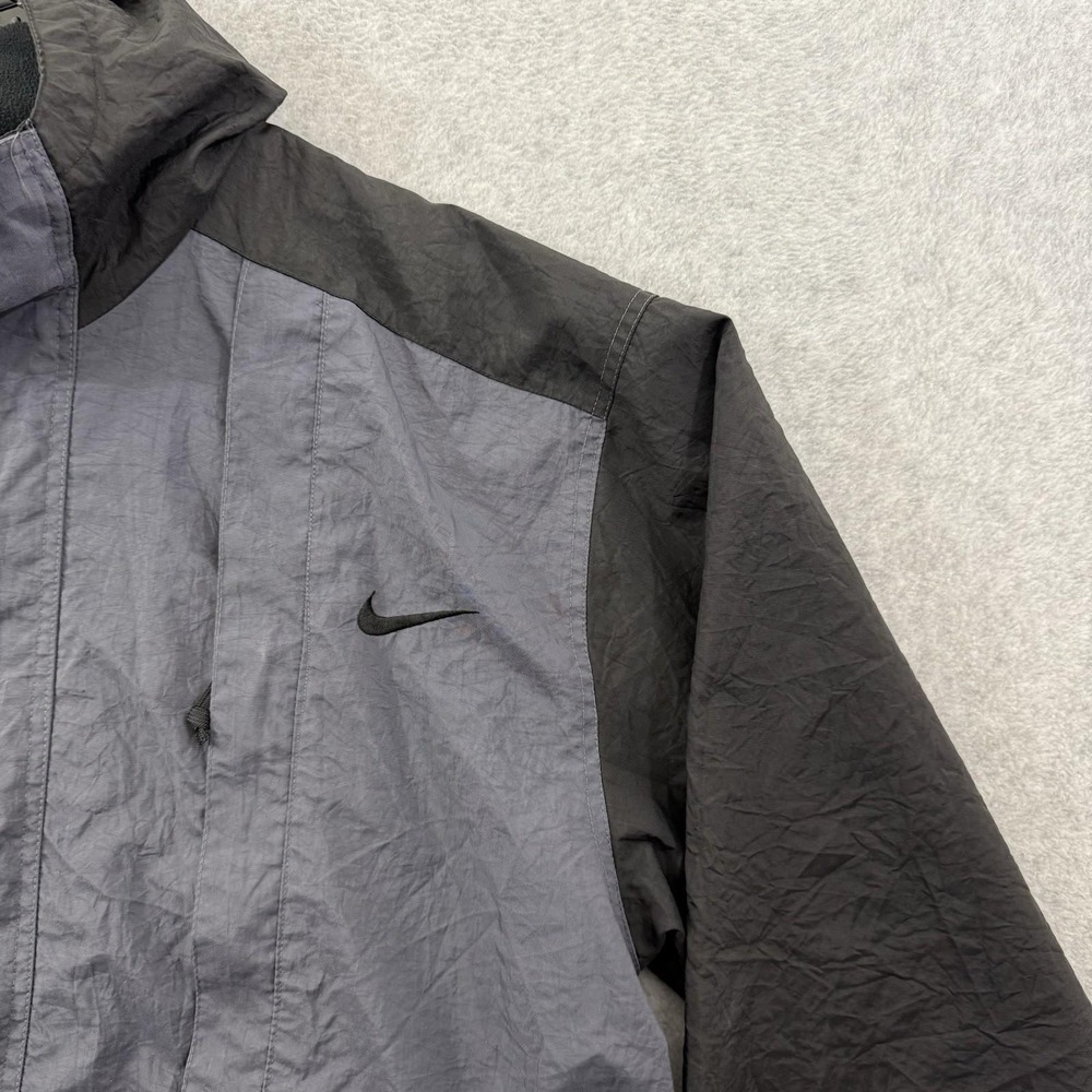 Nike Jacket Men's Large Gray Black Hooded Windbreaker Coat Color Block 90s Retro - Picture 2 of 11